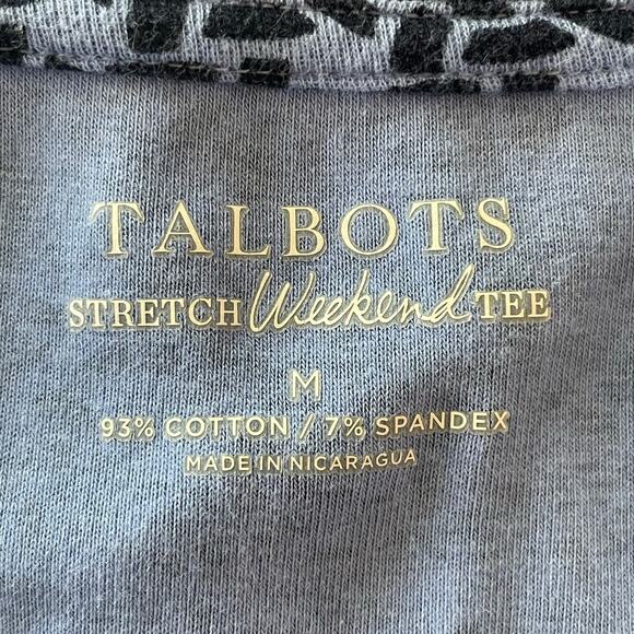 Talbots Stretch Weekend Tee Blue Geometric Print MED Cotton Casual Work Travel - Picture 6 of 7
